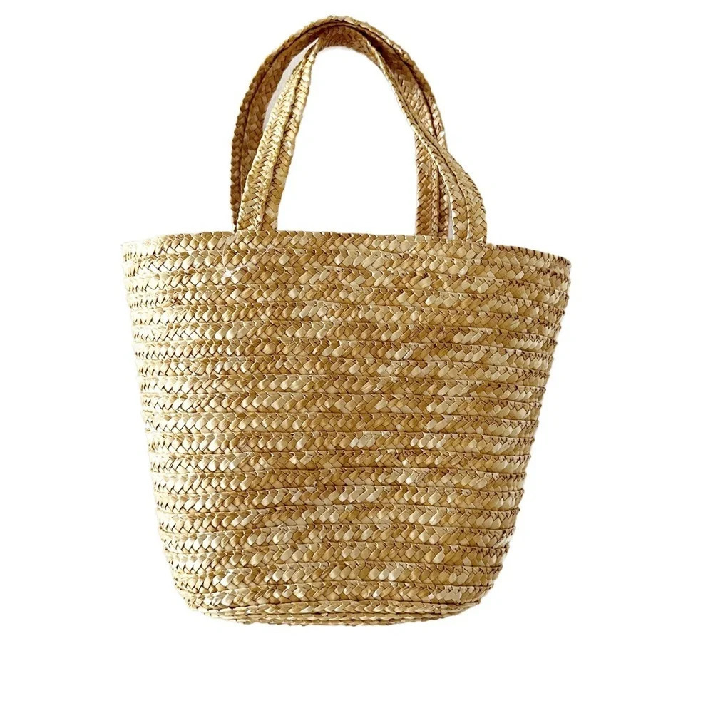 Small Wicker Basket Bag with Pink Lining Handbag Purse